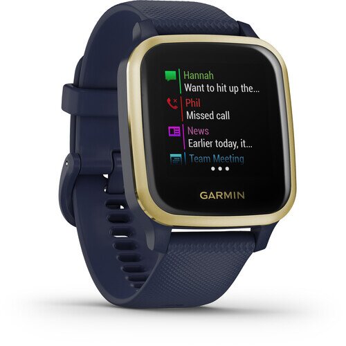 Garmin Venu Sq Music Edition Fitness Smartwatch - Light Gold Aluminum Bezel with Navy Case and Silicone Band - 40mm