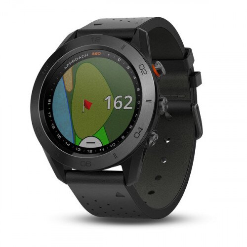 Garmin Approach S60 Golf Watch - Black Ceramic Bezel with Black Leather Band