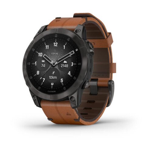 Garmin epix (Gen 2) Premium Active Smartwatch - Sapphire - Black Titanium with Chestnut Leather Band