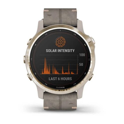 Garmin fenix 6S Pro Multi Sport Watch Solar Edition - Light Gold with Shale Grey Suede Band - 42mm