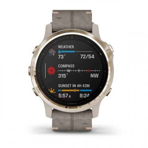 Garmin fenix 6S Multi Sport Watch Sapphire Edition - Light Gold-tone with Shale Gray Leather Band - 42mm