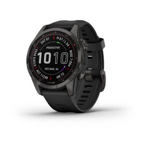 Garmin fenix 7S Multisport GPS Smartwatch - Sapphire Solar Edition - Carbon Gray DLC Titanium with Black Band - 42mm