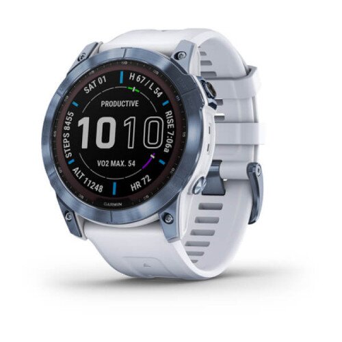 Garmin fenix 7X Multisport GPS Smartwatch - Sapphire Solar Edition - Mineral Blue Titanium with Whitestone Band - 51mm