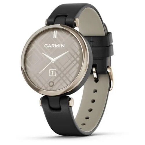Garmin Lily GPS Smartwatch - Classic Edition - Cream Gold Bezel with Black Case and Italian Leather Band