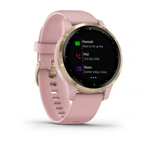 Garmin vivoactive 4S Smart Watch with GPS - Light Gold Stainless Steel Bezel with Dust Rose Case and Silicone Band - 40mm