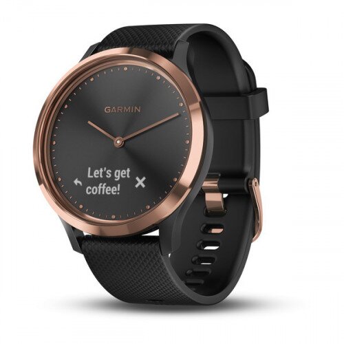 Garmin vivomove HR Stylish Hybrid Smartwatch - Rose Gold with Black Silicone Band - Sport - Small/Medium