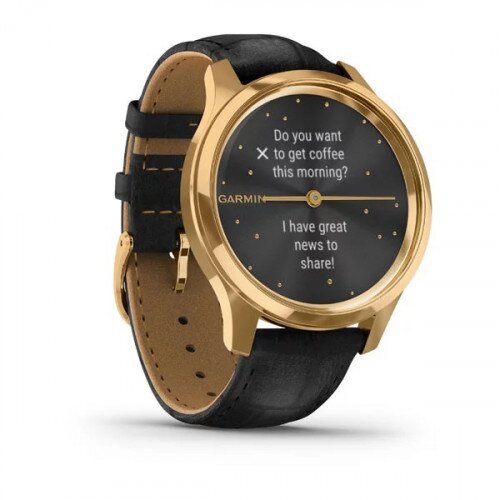 Garmin vivomove Luxe Hyprid Smart Watch - 24K Gold PVD Stainless Steel Case with Black Embossed Italian Leather Band - 42mm