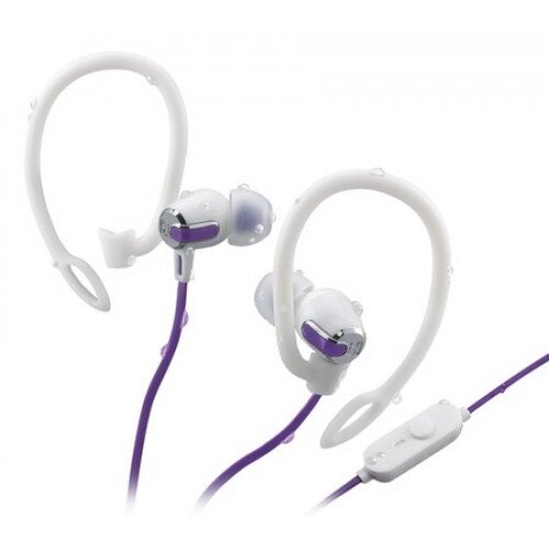 iHome iB21 Water-Resistant Sport Earbuds with Removable Earhooks, In-Line Mic+Remote, and Pouch - White