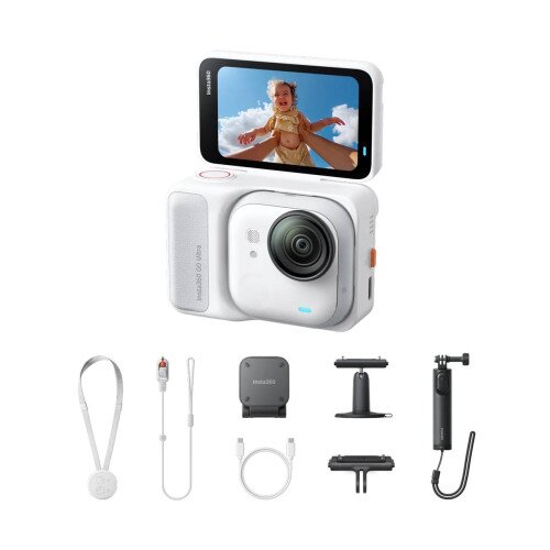 Insta360 GO Ultra Tiny Hands-Free 4K Pocket Action Camera - No MicroSD Card - Creator Bundle - Arctic White