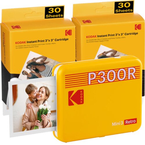 Kodak Mini 3 Retro Portable Photo Printer (P300R) - Paper 60-Pack Bundle - Yellow
