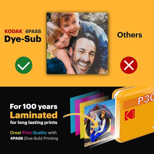 Buy Kodak Mini 3 Retro Portable Photo Printer (P300R) - Printer Only - Yellow online Worldwide 