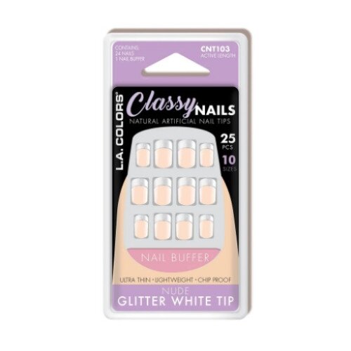 L.A. COLORS Classy Nail Tips (Carded) - Nude Glitter White Tip