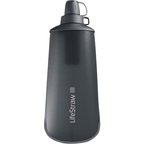LifeStraw Peak Series Collapsible Squeeze Bottle with Filter - 1 L - Dark Mountain Gray