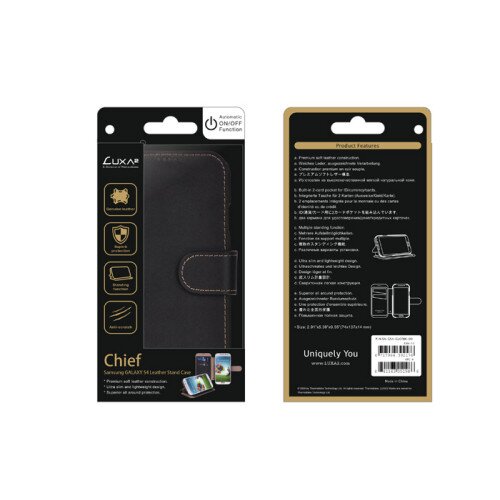 LUXA2 Chief Samsung GALAXY S4 Leather Wallet Case - Black
