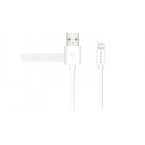 Macally Apple MFI Certified USB to Lightning Cable with Tangle Free Cable Management - 3ft - White