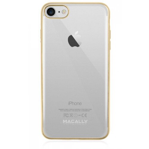 Macally Ultra Thin Soft Transparent Case with Matte Trim for iPhone 7 - Gold