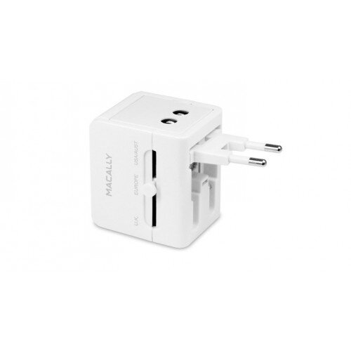 Macally Universal Power Plug Adapter with USB Port - White