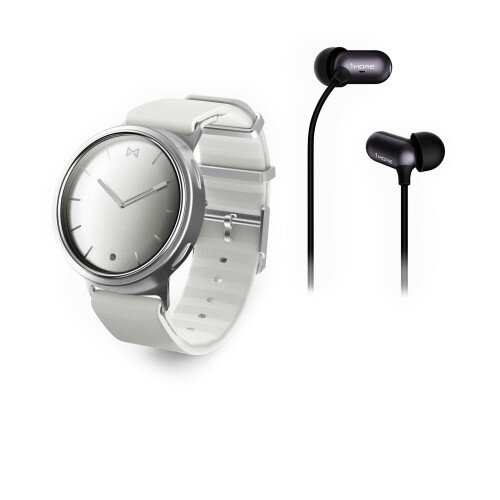 Misfit Phase Sport Band + 1More In-Ear Headphones - Silver - White Sport Strap