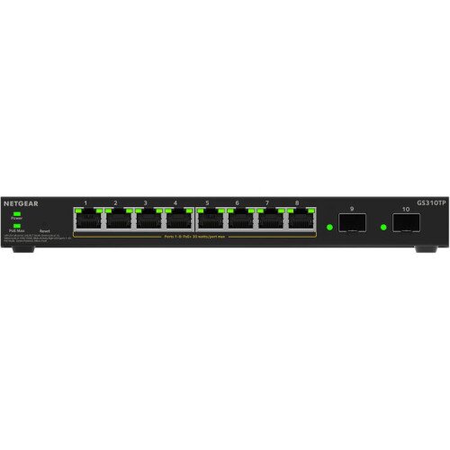 NETGEAR 8-Port Gigabit Ethernet PoE+ Smart Managed Essentials Switch with 2 Dedicated SFP Ports (55W) GS310TPv2