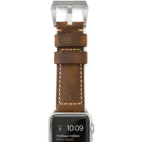Nomad Strap for Apple Watch - Silver Hardware - 42mm - Rustic Brown