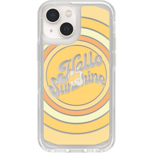 OtterBox iPhone 13 mini Case Symmetry Series Clear Antimicrobial - Hello Sunshine (Clear / Orange Graphic)