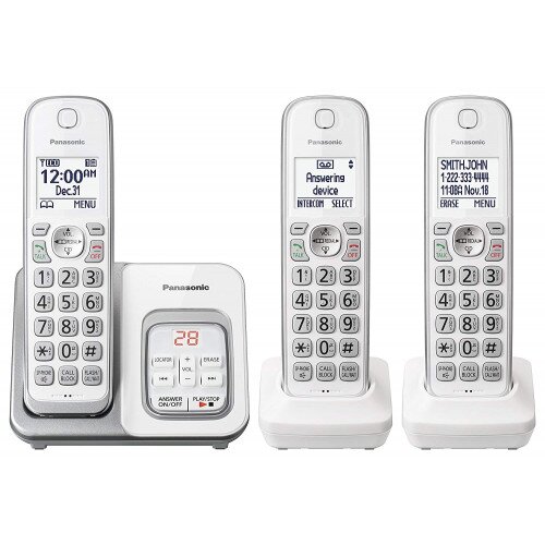 Panasonic Expandable Cordless Phone with Call Block and Answering Machine - 3 Handset - White