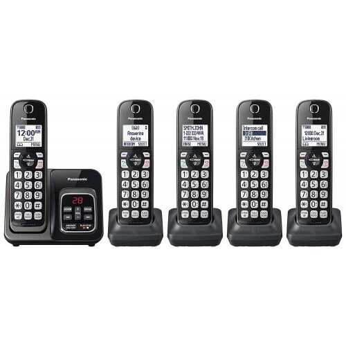 Panasonic Expandable Cordless Phone with Call Block and Answering Machine - 5 Handset - Metallic Black