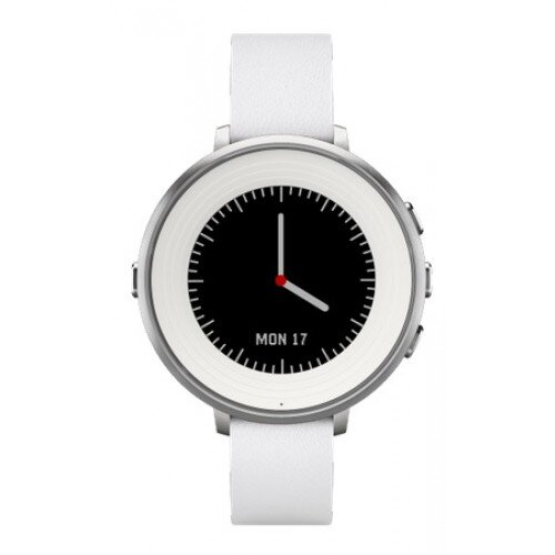 Pebble Time Round Smartwatch - 14mm - Silver + White Leather Band