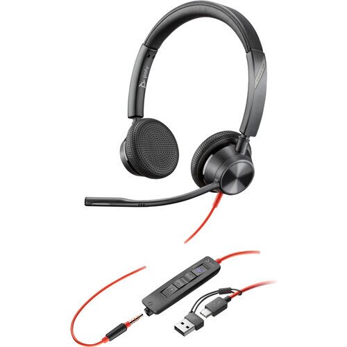 Poly Blackwire 3325 Stereo Microsoft Teams Certified USB-C Headset +3.5mm Plug +USB-C/A Adapter