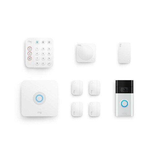 Ring Alarm Security Kit (2nd Generation) - 8-Piece + Video Doorbell (2020 Release) Satin Nickel