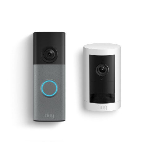 Ring Battery Doorbell 2K (2nd Gen) + Outdoor Cam Plus Battery - Speckled Gray + White