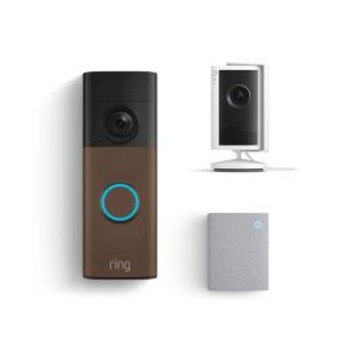 Ring Battery Doorbell (2nd Gen) + Ring Indoor Cam Plus 2k Plug-In + Chime (3rd Gen) - Matte Mocha + White