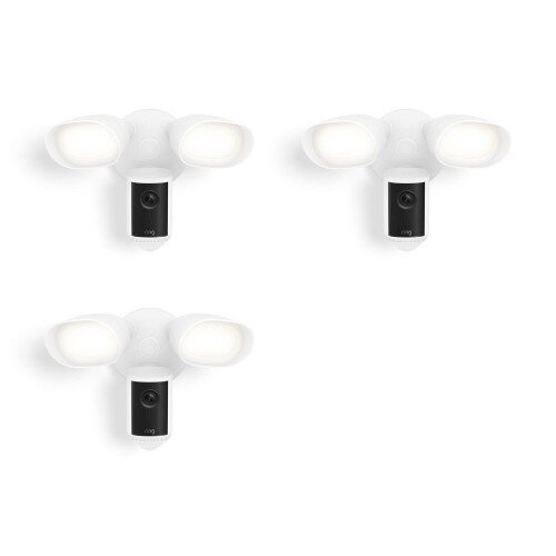Ring Floodlight Cam Pro Wired 2nd Gen Retinal 4K Smart Security Camera - 3-Pack - White