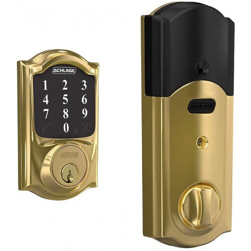 Schlage Connect Smart Deadbolt with Camelot Trim, Zigbee certified - Bright Brass