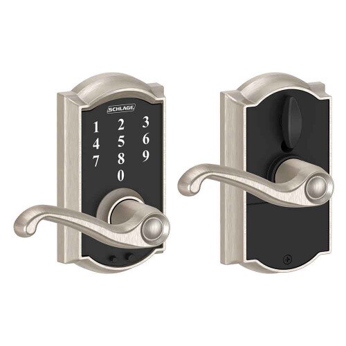 Schlage Touch Keyless Touchscreen Lever with Camelot Trim and Flair Lever - Satin Nickel