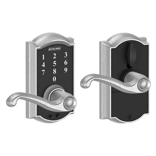 Schlage Touch Keyless Touchscreen Lever with Camelot Trim and Flair Lever - Satin Chrome