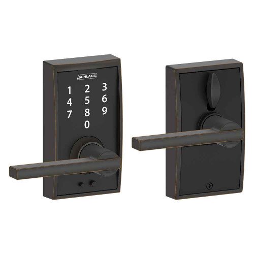 Schlage Touch Keyless Touchscreen Lever with Century Trim and Latitude Lever - Aged Bronze