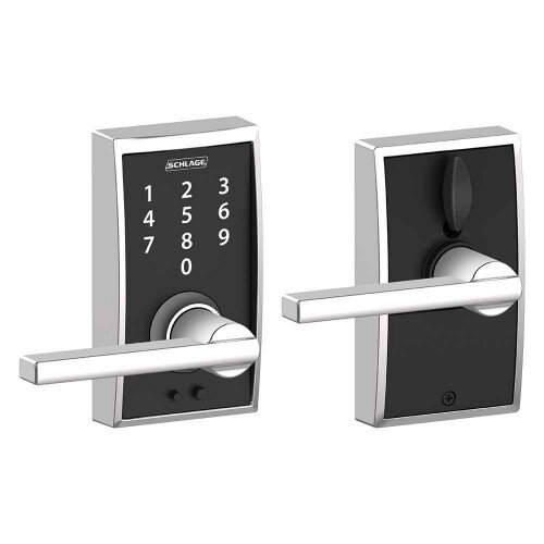 Schlage Touch Keyless Touchscreen Lever with Century Trim and Latitude Lever - Bright Chrome