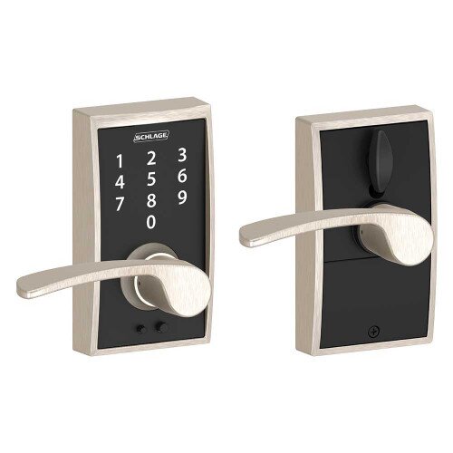 Schlage Touch Keyless Touchscreen Lever with Century Trim and Merano Lever - Satin Nickel