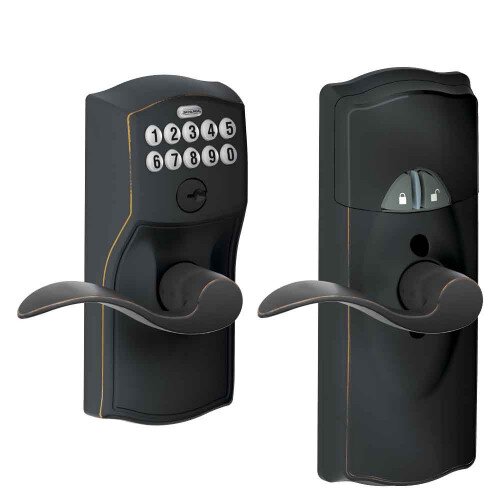 Schlage Connected Keypad Lever with Camelot Trim and Accent Lever - Aged Bronze