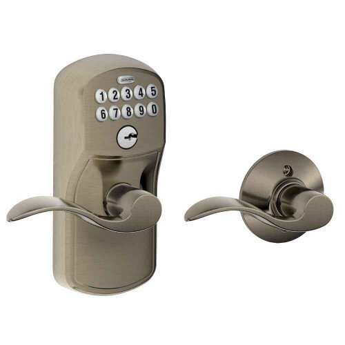 Schlage Keypad Lever with Plymouth Trim and Accent Lever with Auto Lock - Antique Pewter