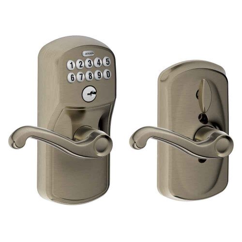Schlage Keypad Lever with Plymouth Trim and Flair Lever with Flex Lock - Antique Pewter