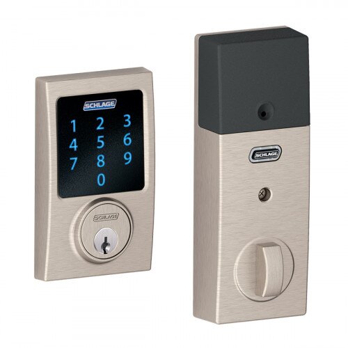 Schlage Connect Touchscreen Deadbolt with Alarm with Century Trim - Satin Nickel