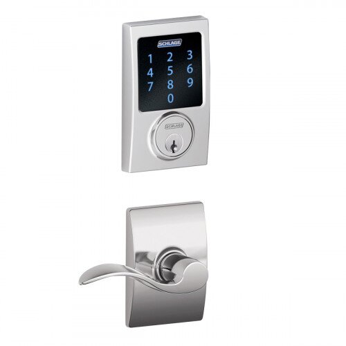 Schlage Connect Touchscreen Deadbolt with Alarm with Century Trim Paired with Accent Lever with Century Trim - Bright Chrome