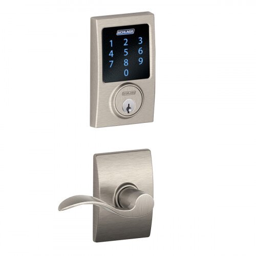 Schlage Connect Touchscreen Deadbolt with Alarm with Century Trim Paired with Accent Lever with Century Trim