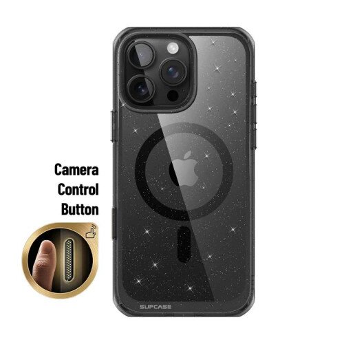 SUPCASE 6.9 inch Unicorn Beetle MAG Slim Clear MagSafe Camera Control Button Case for iPhone 16 Pro Max - Glitter Black