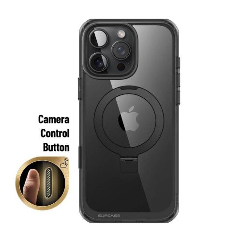 SUPCASE 6.9 inch Unicorn Beetle MAG Stand Slim Clear MagSafe Camera Control Button Case for iPhone 16 Pro Max - Black