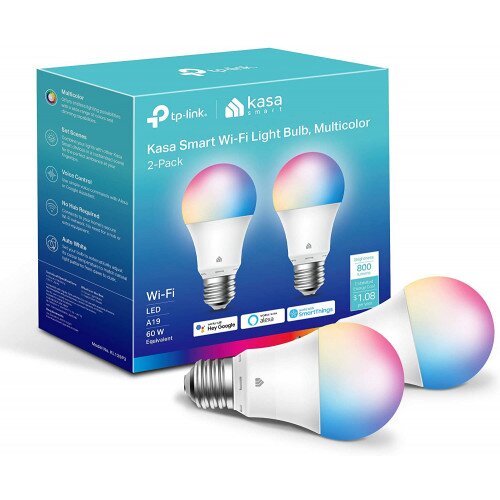 TP-Link Kasa Smart WiFi Light Bulb, Multicolor - 2-Pack