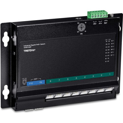 TRENDnet 10-Port Industrial Gigabit PoE+ Wall-Mounted Front Access Switch