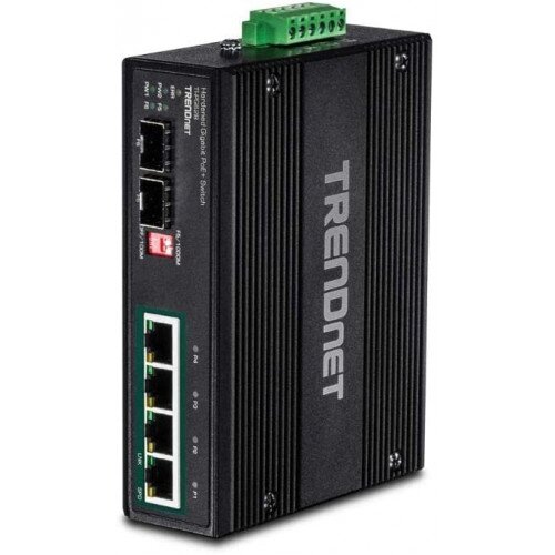 TRENDnet 6-Port Industrial Gigabit PoE+ DIN-Rail Switch 12 – 56 V
